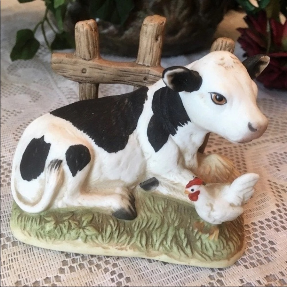 Vintage  Porcelain Homco Cow Sculpture 1469